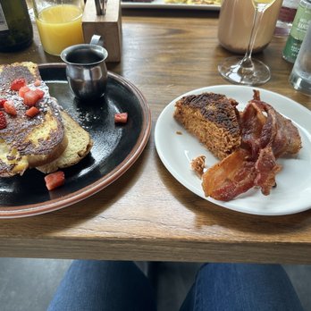 Linear Restaurant - Stuffed Strawberry French Toast with Bacon and Pommes Rosti (Potato Cake). - New American Near Me - Grand Rapids, Michigan