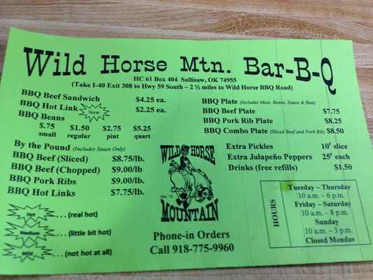 Menu photo 1 Wildhorse Mountain BBQ Sallisaw, OK Menu photo 1 Wildhorse Mountain BBQ Sallisaw, OK