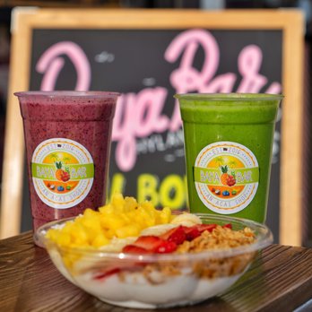 Baya Bar - Acai & Smoothie Shop - a bowl of fruit and a smoothie - Acai Bowls Near Me - Brooklyn, New York Baya Bar - Acai & Smoothie Shop - a bowl of fruit and a smoothie - Acai Bowls Near Me - Brooklyn, New York
