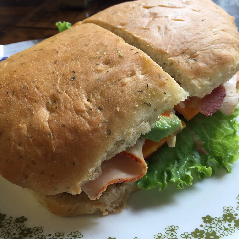 Bergey's Breadbasket - Turkey bacon sandwich on dill onion bread with Amish Cheddar Cheese, lettuce, tomatoes, and mayonnaise on the side. Delicious! - Bakeries Near Me - Chesapeake, Virginia Bergey's Breadbasket - Turkey bacon sandwich on dill onion bread with Amish Cheddar Cheese, lettuce, tomatoes, and mayonnaise on the side. Delicious! - Bakeries Near Me - Chesapeake, Virginia