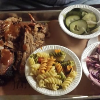 Monk's BBQ - Brisket, pasta salad, vinegar Cole slaw & homemade pickles. - Barbeque Near Me - Purcellville, Virginia Monk's BBQ - Brisket, pasta salad, vinegar Cole slaw & homemade pickles. - Barbeque Near Me - Purcellville, Virginia