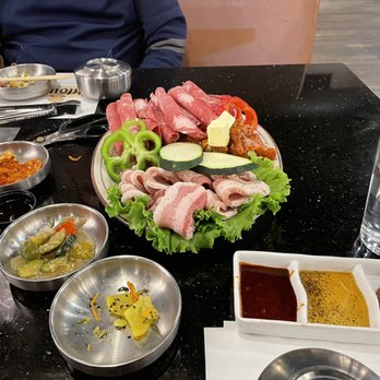 Suh Sushi Korean BBQ - BBQ meats and dipping sauces. Middle one has always been my favorite - sesame oil and salt - Sushi Bars Near Me - Fort Collins, Colorado Suh Sushi Korean BBQ - BBQ meats and dipping sauces. Middle one has always been my favorite - sesame oil and salt - Sushi Bars Near Me - Fort Collins, Colorado