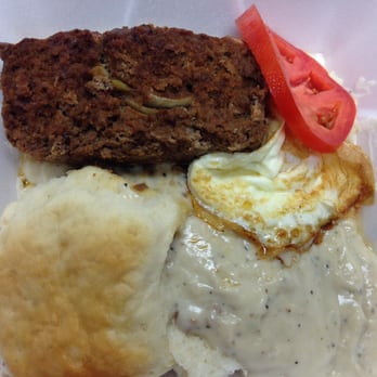 Oh Biscuit - Comfort Loaf: Biscuit and gravy, one egg, meatloaf, and tomato. $6.25 - Breakfast & Brunch Near Me - Melbourne, Florida