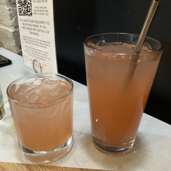 ANJU - Spiked strawberry lychee lemonade (L) and virgin strawberry lychee lemonade (R) - Korean Near Me - Washington, DC, District of Columbia