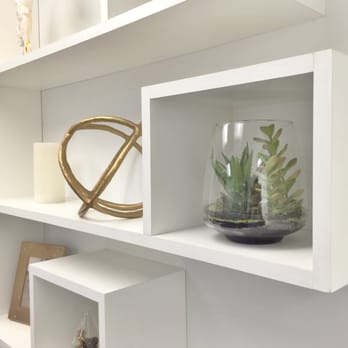 Board and Block - a white shelf with plants and a glass vase - Kitchen & Bath Near Me - Gardena, California Board and Block - a white shelf with plants and a glass vase - Kitchen & Bath Near Me - Gardena, California