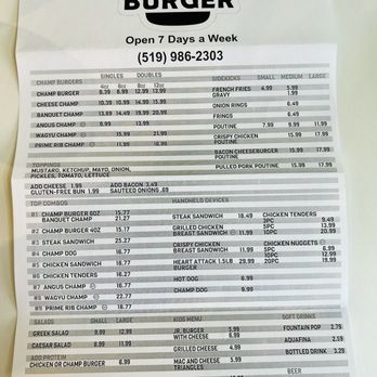 Champ Burger - Take out menu - Burgers Near Me - Markdale, Ontario