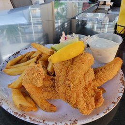 Fish n Chips. Asian fried Catfish, crispy seasoned fries and Cole slaw. Fish n Chips. Asian fried Catfish, crispy seasoned fries and Cole slaw.