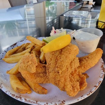 27 Palms - Fish n Chips. Asian fried Catfish, crispy seasoned fries and Cole slaw. - American Near Me - Orlando, Florida 27 Palms - Fish n Chips. Asian fried Catfish, crispy seasoned fries and Cole slaw. - American Near Me - Orlando, Florida