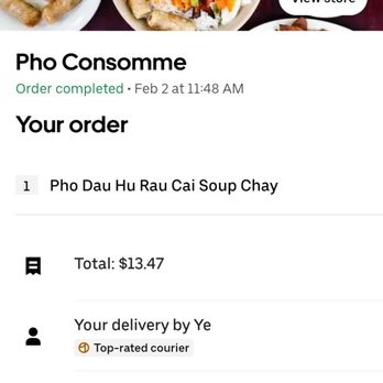 Pho Consomme - Uber Eats receipt - Vietnamese Near Me - Gardena, California