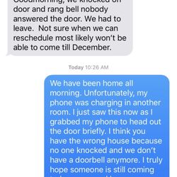 Spitshined Windows - The text I received at 9:02 am. (Not late morning/early afternoon) informing me that without my knowledge they came early and can't return.