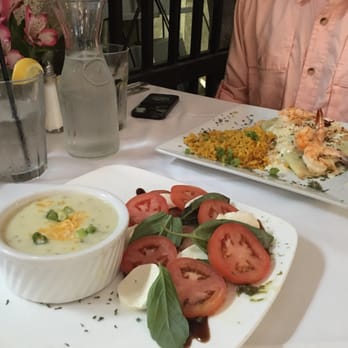 Cafe Alcazar - Potato Leek soup with caprese & Spinach shrimp crepes - New American Near Me - Saint Augustine, Florida Cafe Alcazar - Potato Leek soup with caprese & Spinach shrimp crepes - New American Near Me - Saint Augustine, Florida