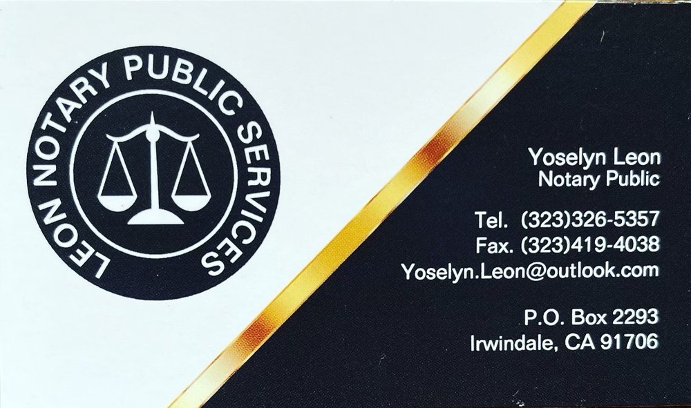 LEON NOTARY PUBLIC SERVICES Updated July 2024 Lynwood, California