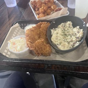 Diesel Tap House - Fish and chips with mashed potatoes that were so chunky they were more like potato salad. Cheese curds - Sports Bars Near Me - Buford, Georgia Diesel Tap House - Fish and chips with mashed potatoes that were so chunky they were more like potato salad. Cheese curds - Sports Bars Near Me - Buford, Georgia