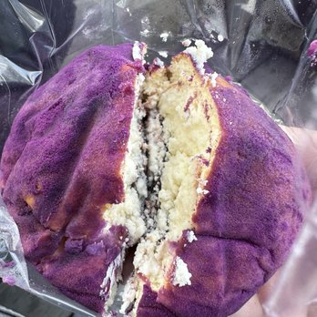 Bleu Bakery - One of the buns with cream cheese red bean filling. This was delicious and not too sweet - Bakeries Near Me - Rowland Heights, California