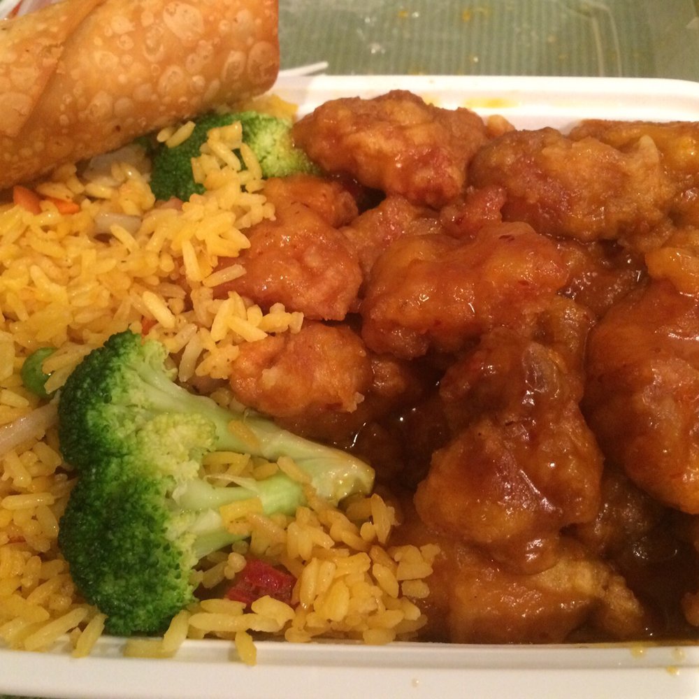 Orange chicken, pork fried rice, and egg roll. It was average. Orange chicken, pork fried rice, and egg roll. It was average.