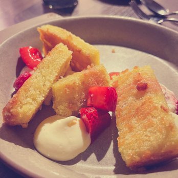 Trestle - Strawberry Shortcake - Olive Oil, Whipped Cream, Rhubard - New American Near Me - San Francisco, California Trestle - Strawberry Shortcake - Olive Oil, Whipped Cream, Rhubard - New American Near Me - San Francisco, California