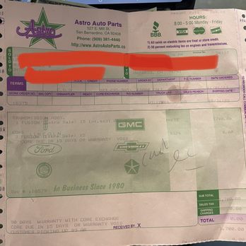 Astro Auto Parts - invoice states they are BBB accredited - Auto Parts & Supplies Near Me - SAN BERNARDINO, California Astro Auto Parts - invoice states they are BBB accredited - Auto Parts & Supplies Near Me - SAN BERNARDINO, California