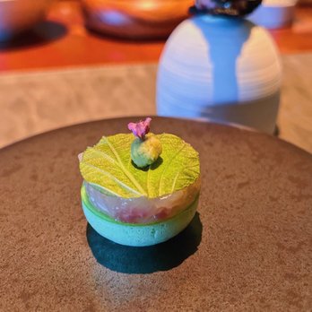 Addison - Kanpachi nigiri on top of a wasabi shell - New American Near Me - San Diego, California
