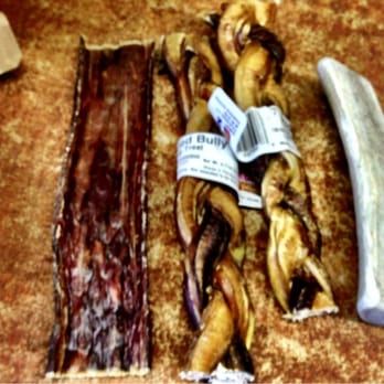 Point Loma Pet Pantry - Puppy's favorite treats - beef jerky on left, elk antler on right, and in middle bully sticks made from- wait for it- bull penis - Pet Stores Near Me - San Diego, California Point Loma Pet Pantry - Puppy's favorite treats - beef jerky on left, elk antler on right, and in middle bully sticks made from- wait for it- bull penis - Pet Stores Near Me - San Diego, California