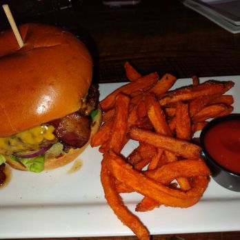 Burg and Barrel - This was The smokehouse Burger very delicious and sweet potato fries on the side - Burgers Near Me - Overland Park, Kansas