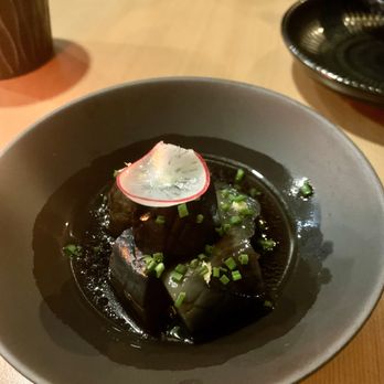 kaede - Japanese eggplant in dashi broth (note that it's a cold dish, not a hot dish) - Sushi Bars Near Me - Portland, Oregon kaede - Japanese eggplant in dashi broth (note that it's a cold dish, not a hot dish) - Sushi Bars Near Me - Portland, Oregon