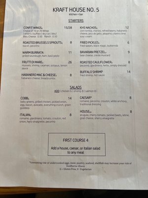 Menu photo 2 Kraft House No. 5 Powell, OH