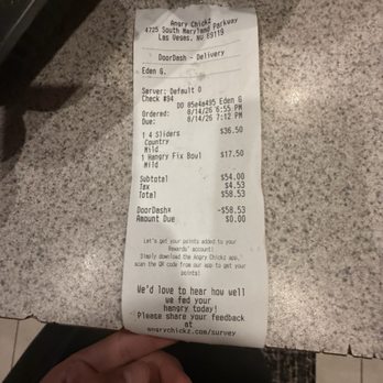 Angry Chickz - it's my receipt, my name and order is on there - Chicken Shop Near Me - Las Vegas, Nevada Angry Chickz - it's my receipt, my name and order is on there - Chicken Shop Near Me - Las Vegas, Nevada
