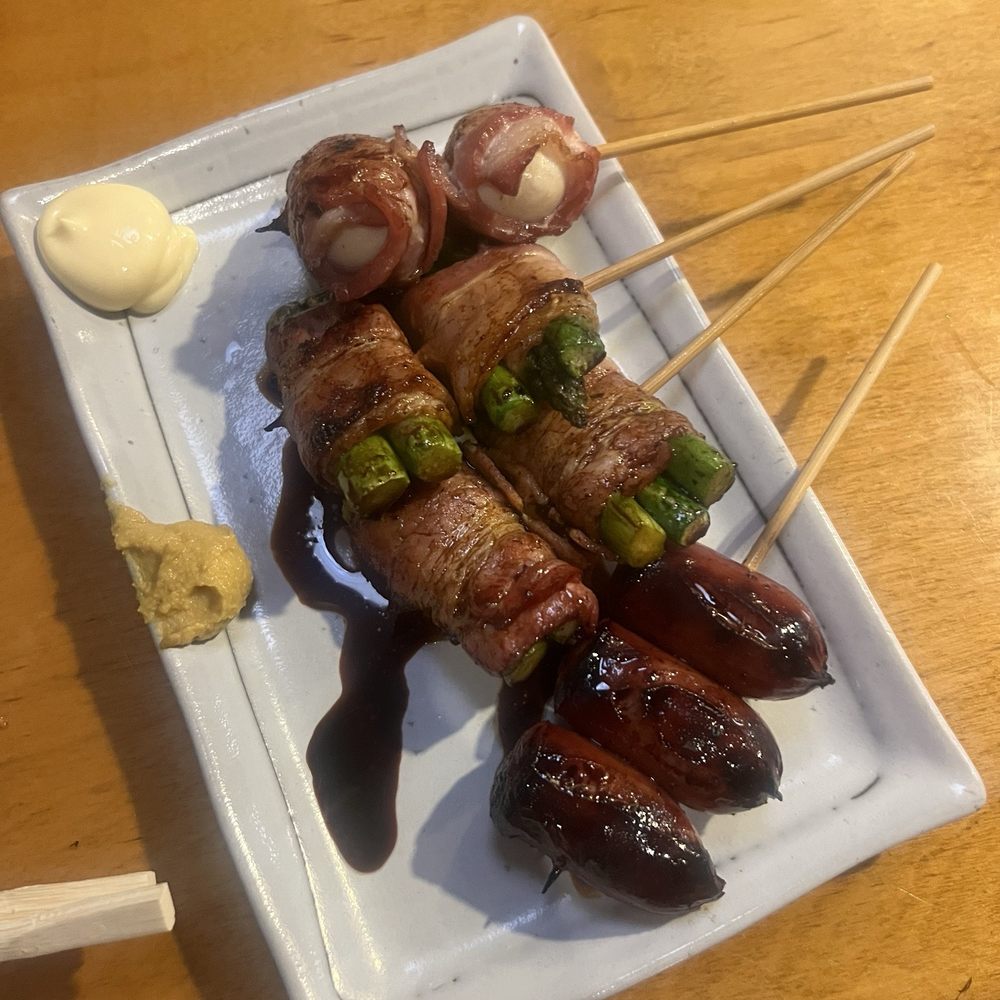 Torikyu - Pork with asparagus skewer, sausage skewer - Japanese Near Me - Honolulu, Hawaii Torikyu - Pork with asparagus skewer, sausage skewer - Japanese Near Me - Honolulu, Hawaii