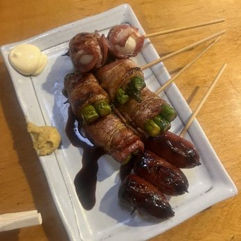 Torikyu - Pork with asparagus skewer, sausage skewer - Japanese Near Me - Honolulu, Hawaii Torikyu - Pork with asparagus skewer, sausage skewer - Japanese Near Me - Honolulu, Hawaii