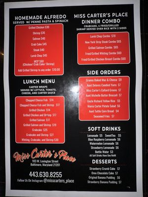 Menu photo 2 Miss Carter's Place Baltimore, MD