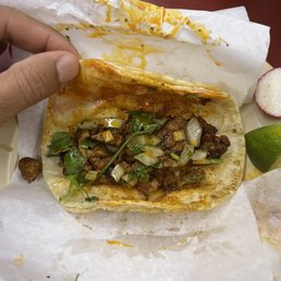 a hand holding a taco