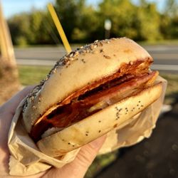 Rebel Dog Coffee - Ham and cheese on an everything bagel