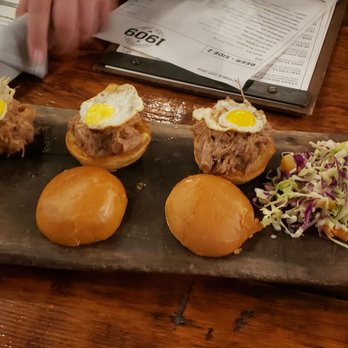 1909 - Pulled Pork and Quail Egg Sliders as one of our appetizers - Bars Near Me - Temecula, California
