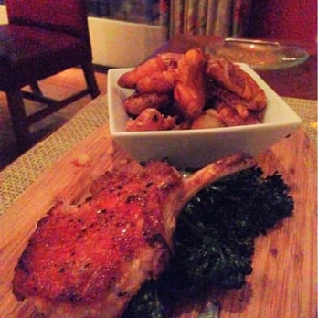 mar'sel - Pork chop with roasted potatoes and seas salt with a side of broccolini - New American Near Me - Rancho Palos Verdes, California