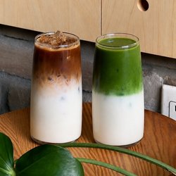 Hide Out Cafe - Matcha latte and coffee latte