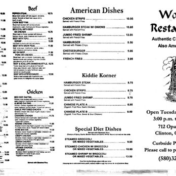 Wong's Restaurant - Menu 1/2026 - Cantonese Near Me - Clinton, Oklahoma