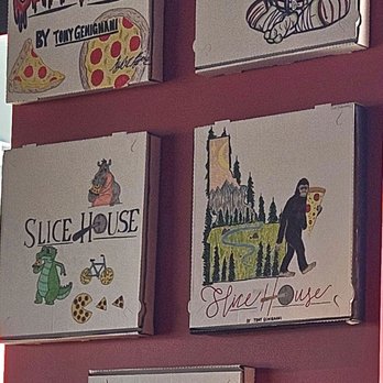 Slice House by Tony Gemignani - Pizza box art work in dining area - Pizza Near Me - Meridian, Idaho Slice House by Tony Gemignani - Pizza box art work in dining area - Pizza Near Me - Meridian, Idaho