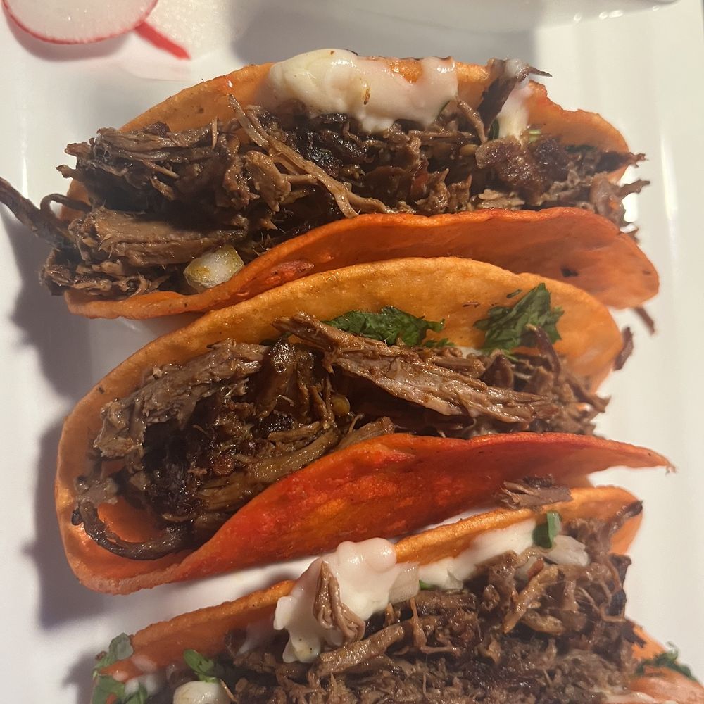 Close up of Birria Tacos - tortillas were overcooked
