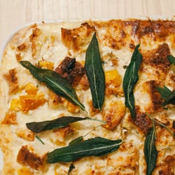 Five Spice Catering - Savory Bread Pudding, Caramelized Onion, Butternut Squash, Piave and Sage for Kinfolk Magazine