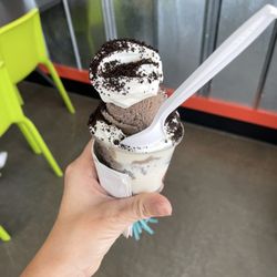 Jeremiah's Italian Ice - Cookie and Cream layered with Oreo add ins