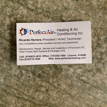 Perfect Air Heating & Air Conditioning - Business card - Heating & Air Conditioning/HVAC Near Me - Reseda, California Perfect Air Heating & Air Conditioning - Business card - Heating & Air Conditioning/HVAC Near Me - Reseda, California