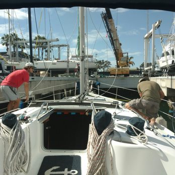 Rigworks - Rigworks crew pulling the mast. Was stepped perfectly after repair and rerig. - Boat Repair Near Me - San Diego, California Rigworks - Rigworks crew pulling the mast. Was stepped perfectly after repair and rerig. - Boat Repair Near Me - San Diego, California