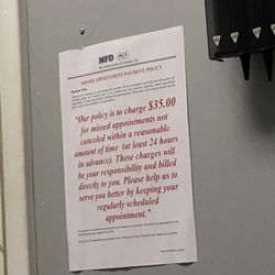 Cruz Floridalia MD - 35.00 charged for missed appointment .... what is the credit for waiting 2-3 hours to be seen? Reduced co-pay?