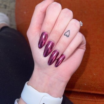 Happiest Nails & Spa - Almond acrylic nails (with extensions) with a pink chrome finish. - Nail Salons Near Me - Oceanside, California Happiest Nails & Spa - Almond acrylic nails (with extensions) with a pink chrome finish. - Nail Salons Near Me - Oceanside, California