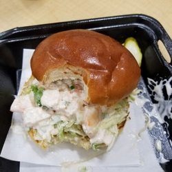 MOMO Gastrotruck - The MOMO Special Sammy - basically a Shrimp Po Boy on a brioche. Sorry for the bite missing. I couldn't wait.