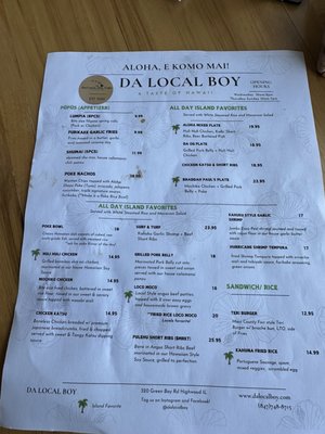 Menu photo 4 Da Local Boy Highwood, IL