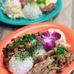 OverRice "Filipino & Hawaiian Kitchen" - Hawaiian Mixed Plate Lunch (2 meats). Huli Huli Chicken + Kalua Pig