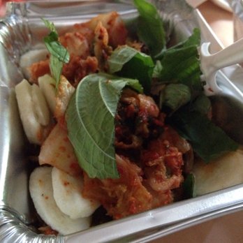 Kimchi Grill - Rice gnocchi, pulled pork, kimchi, (mint?) - Korean Near Me - Brooklyn, New York