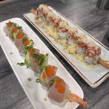 Boto Sushi - Albacore Special Roll (left) and Bottom Feeder Roll (right) - Sushi Bars Near Me - San Diego, California Boto Sushi - Albacore Special Roll (left) and Bottom Feeder Roll (right) - Sushi Bars Near Me - San Diego, California