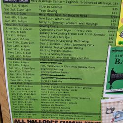 Scrap Thrift - Poster of the monthly event schedule for Scrap posted in store, lots of awesome stuff to do!